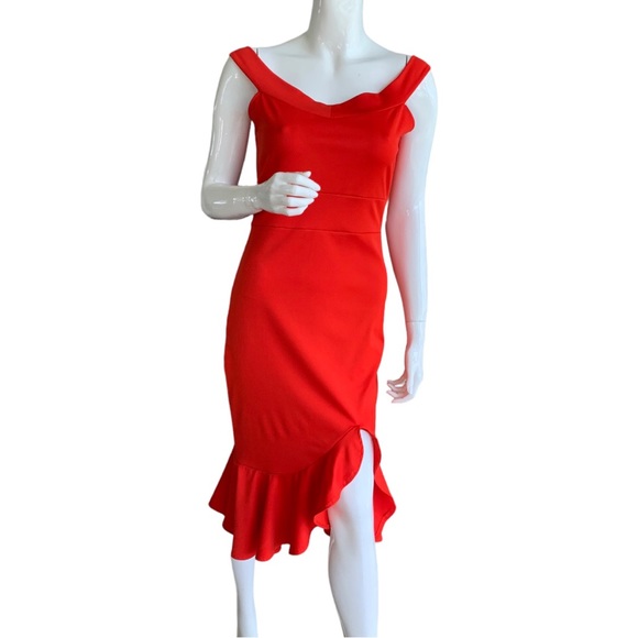 CBR RED OFF SHOULDER MERMAID FISHTAIL RUFFLE PARTY DRESS. WOMEN’S SIZE L… - Picture 1 of 10